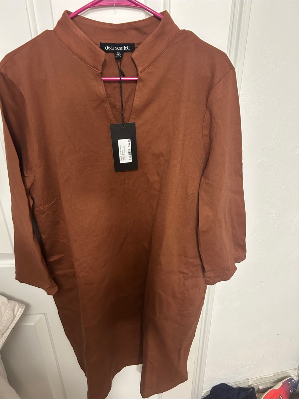 Scarlett Men's Rust Collarless Long Sleeve Shirt